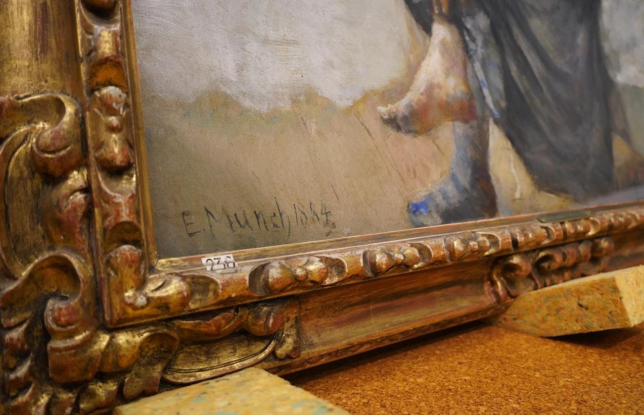 Signaturen til Edvard Munch i et hjørne av et maleri