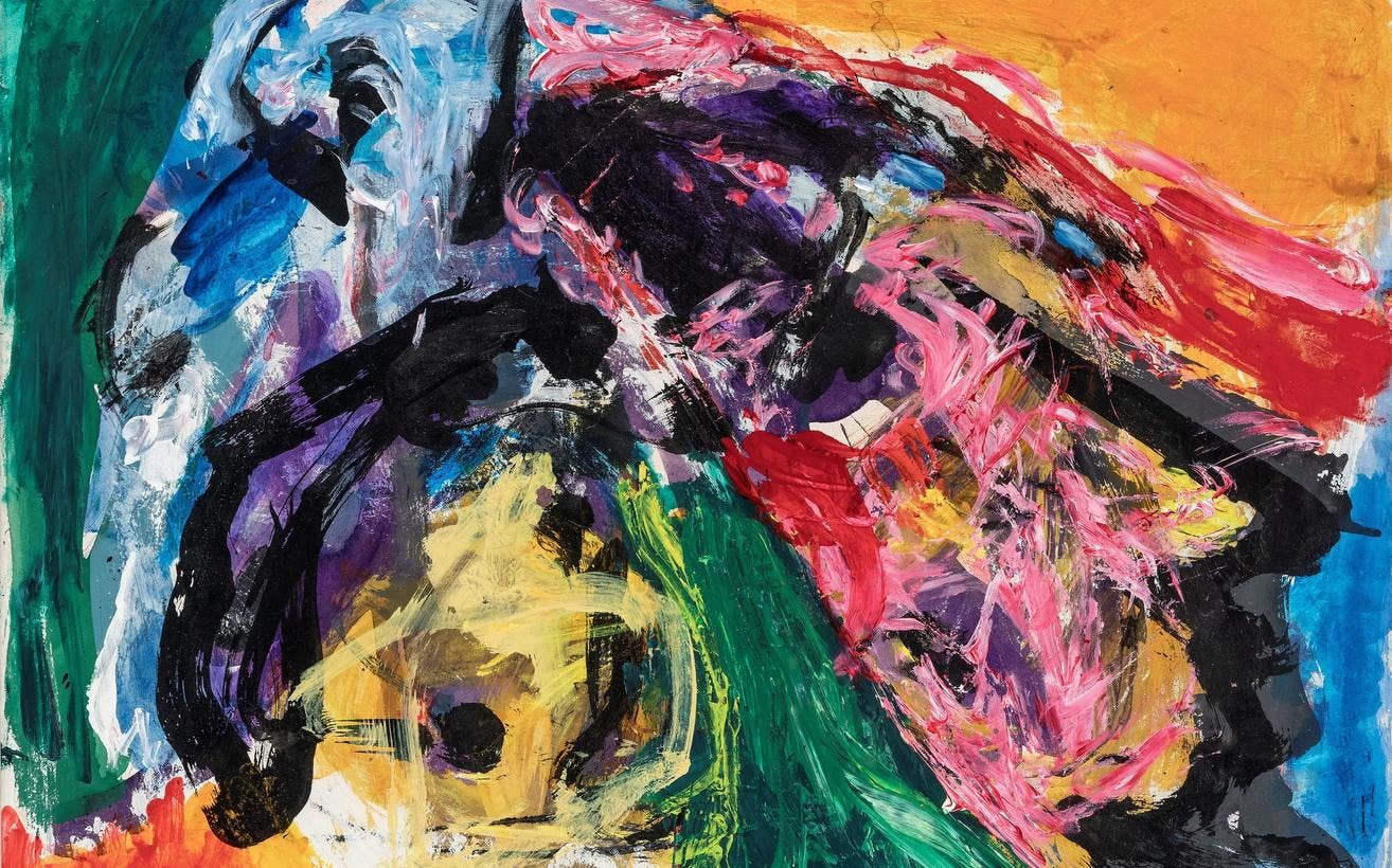 An abstract motif by Asger Jorn, in multiple colors.