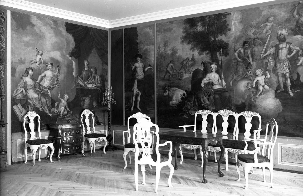 Sort-hvitt foto fra et eldre interiør i museet Rasmus Meyer