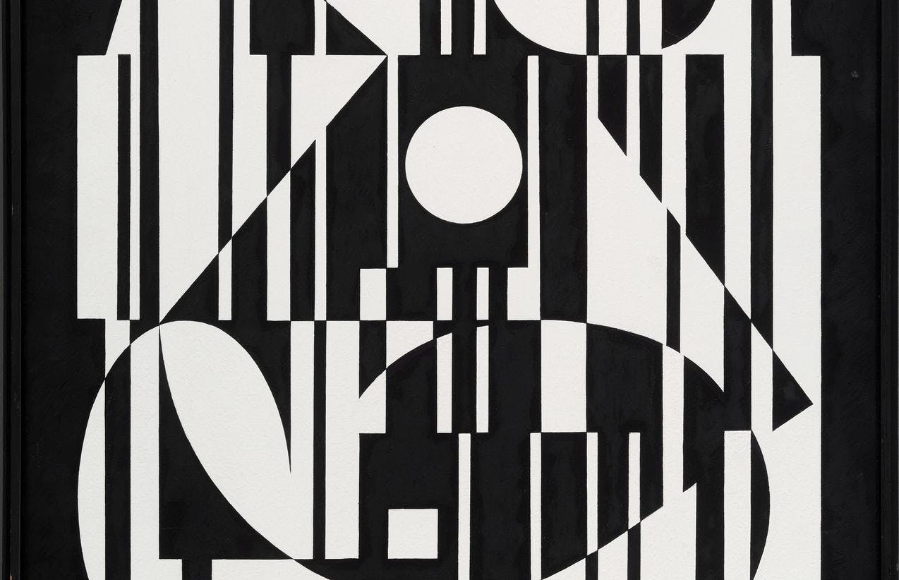 Et abstrakt motiv av Victor Vasarely, i sort-hvitt